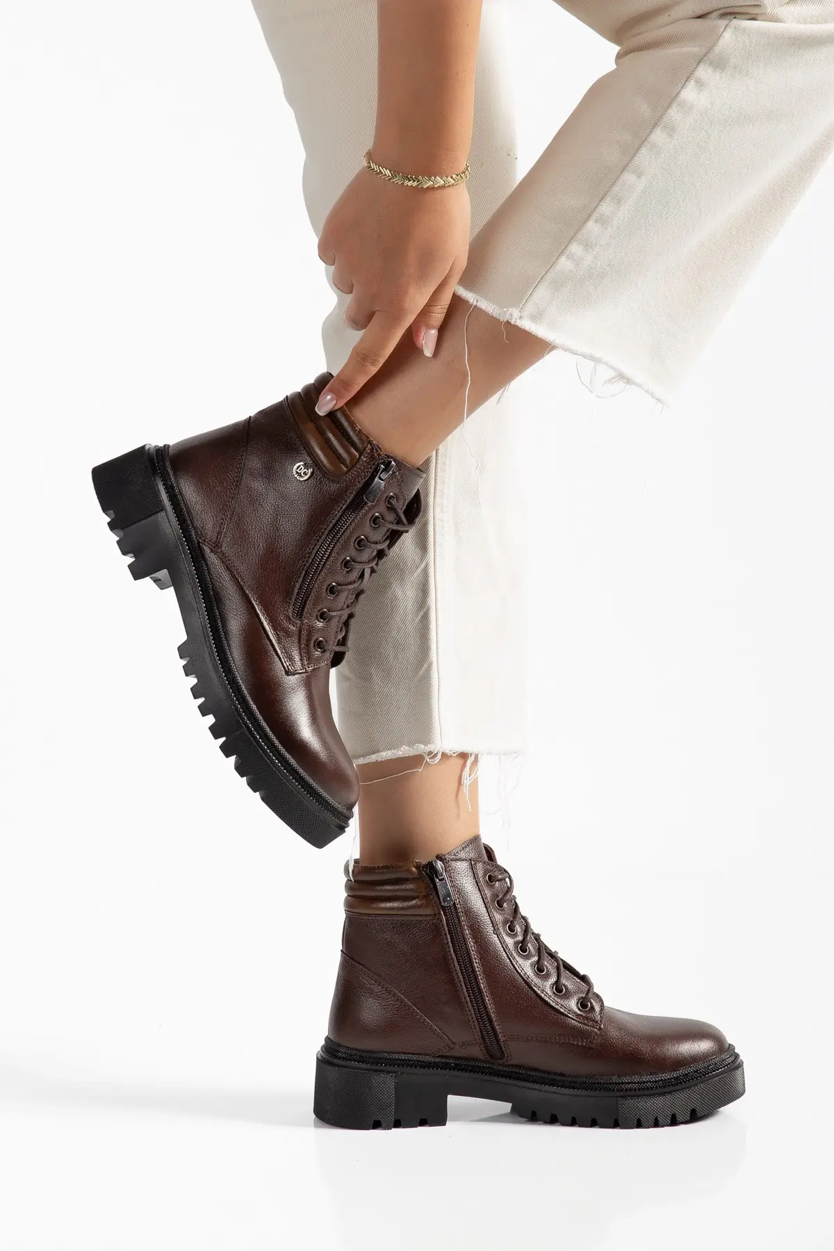 Hakiki Deri Kadın Günlük Bot / Bootie DC2636 - KAHVE